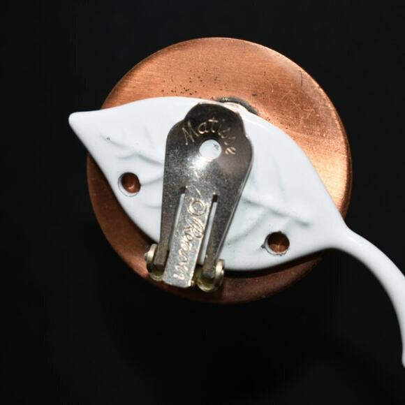 Renoir Matisse Vintage Crackle Lucite Copper Clip Earrings, Designer 1 1/4 Inch - Picture 6 of 10